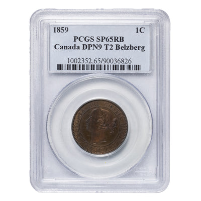 SOLD Canada 1859 DPN9 #2 1 Large Cent Coin - PCGS SP-65RB Ex. Belzberg