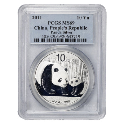 SOLD China 2011 1oz .999 Fine Silver Panda Coin - PCGS MS-69