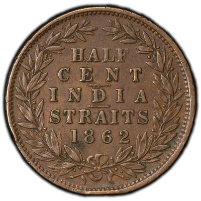 Straits Settlements 1862 1/2 Cent Coin KM #5