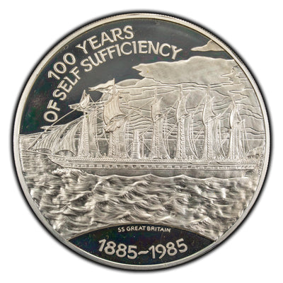 SOLD Falkland Islands 1985 (1885-1985) 25 Pounds Proof Silver Coin - 100 Years Self Sufficiency