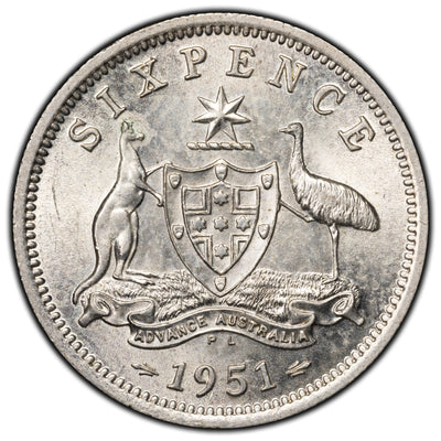 Australia 1951 6 Pence Silver Coin KM #45