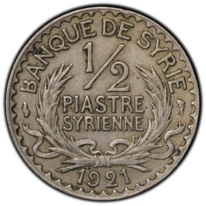 SOLD Syria 1921 1/2 Piastre Silver Coin KM #68