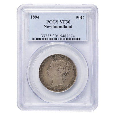 SOLD Newfoundland 1894 50 Cents Silver Coin - PCGS VF-30