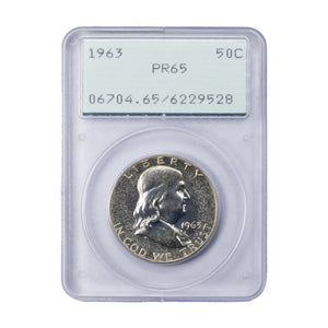 SOLD United States 1963 50 Cents Franklin Half Dollar Coin - PCGS PR-65 Rattler Holder