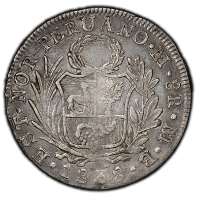 Peru (North Peru) 1838-MB 8 Reales Silver Coin KM #155