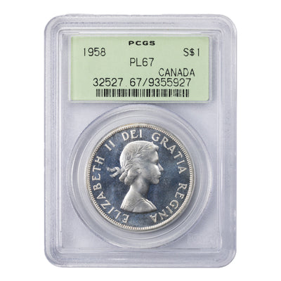 SOLD Canada 1958 $1 Silver Dollar Coin - PCGS PL-67