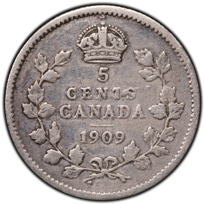 SOLD Canada 1909 Round Leaf Bow Tie 5 Cents Silver Coin