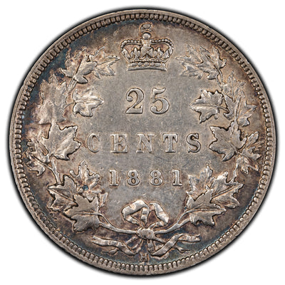 Canada 1881-H 25 Cents Quarter Silver Coin - VF/EF