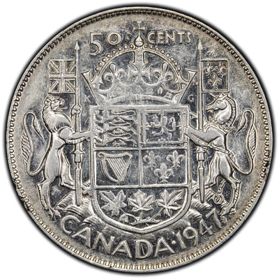 SOLD Canada 1947 Maple Leaf Curved 7 50 Cents Half Dollar Silver Coin - Nice Grade