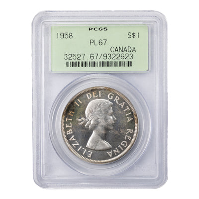SOLD Canada 1958 $1 Silver Dollar Coin - PCGS PL-67