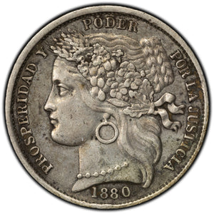 SOLD Peru 1880 1 Peseta Silver Coin