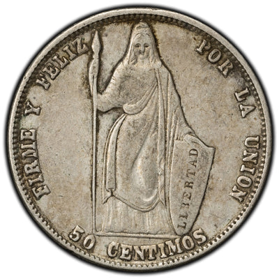 SOLD Peru 1858 50 Centimos Silver Coin