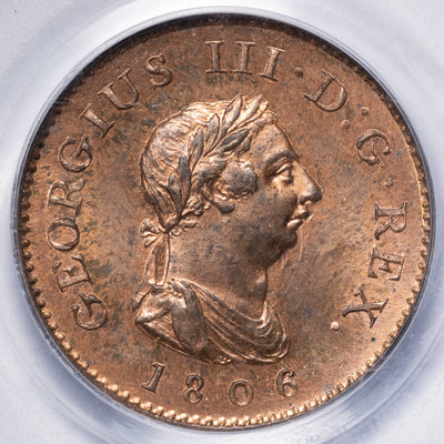 SOLD Great Britain 1806 Farthing 1/4 Penny Coin - PCGS MS-63 RB