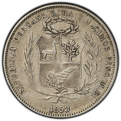 SOLD Peru 1858 50 Centimos Silver Coin
