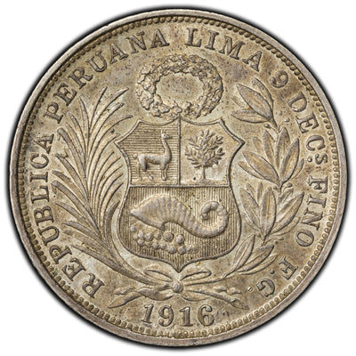 Peru 1916 1/2 Sol Silver Coin