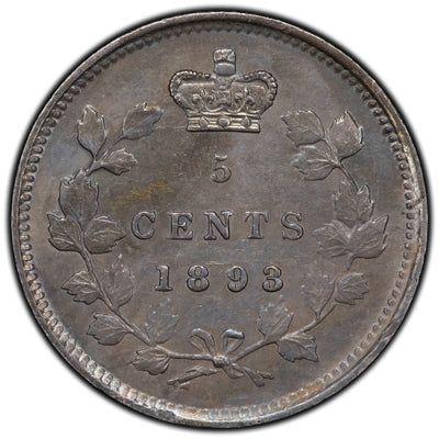 SOLD Canada 1893 5 Cents Silver Coin - AU