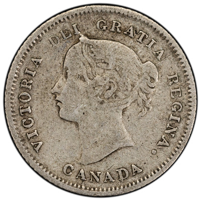 Canada 1880-H Obv 2 5 Cents Silver Coin - VG
