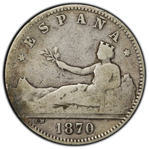 SOLD Spain 1870 1 Peseta Silver Coin