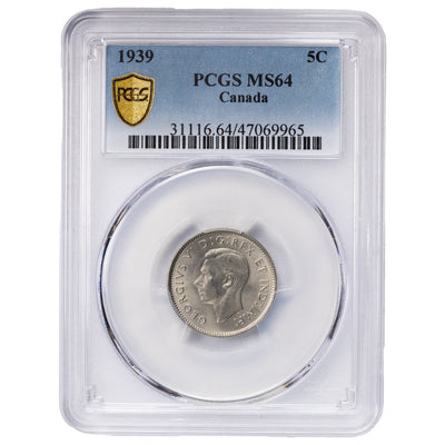 SOLD Canada 1939 5 Cents Nickel Coin - PCGS MS-64