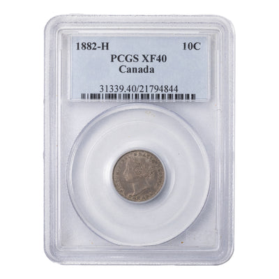 Canada 1882-H 10 Ten Cents Silver Coin - PCGS XF-40