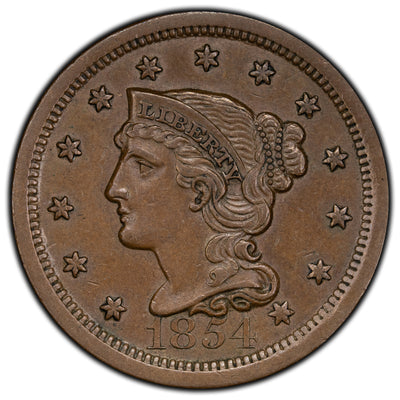 United States 1854 1 Cent Braided Hair Large Cent Coin