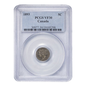 SOLD Canada 1893 5 Cents Silver Coin - PCGS VF-30