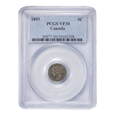 SOLD Canada 1893 5 Cents Silver Coin - PCGS VF-30