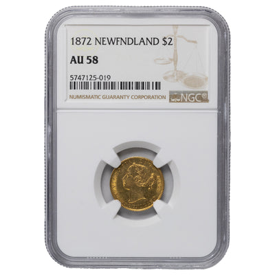 SOLD Newfoundland 1872 $2 Two Dollars Gold Coin - NGC AU-58