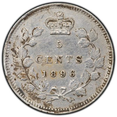 Canada 1896 5 Cents Silver Coin - EF