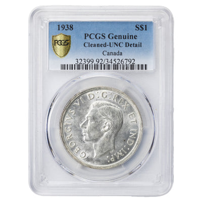 SOLD Canada 1938 $1 Silver Dollar Coin - PCGS UNC Detail Cleaned