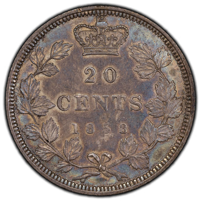 SOLD Canada 1858 20 Cents Silver Coin - One Year Type - AU