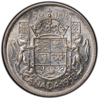 SOLD Canada 1958 Dot 50 Cents Half Dollar Silver Coin
