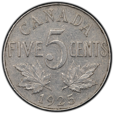 SOLD Canada 1925 5 Cents Nickel Coin - Key Date - F/VF