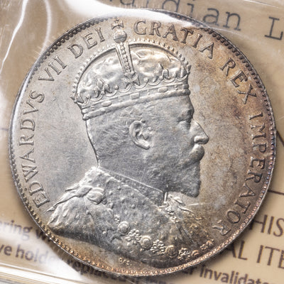 SOLD Canada 1910 Edwardian Leaves 50 Cents Silver Coin - ICCS AU-50