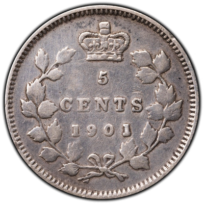 SOLD Canada 1901 5 Cents Silver Coin - Cleaned