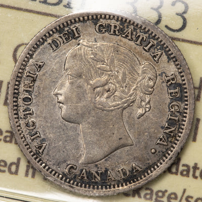 SOLD Canada 1870 Flat Border 5 Cents Silver Coin - ICCS VF-30
