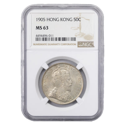 SOLD Hong Kong 1905 50 Cents Silver Coin - NGC MS-63
