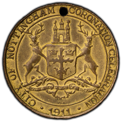 Great Britain 1911 City of Nottingham Coronation Medal - Holed