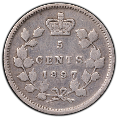 SOLD Canada 1897 5 Cents Silver Coin - Cleaned