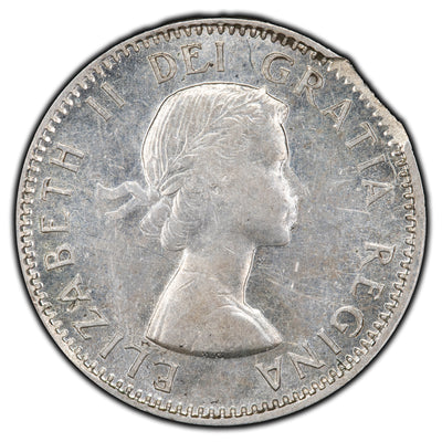 Canada 1957 10 Cents Dime Silver Coin - Clip Error