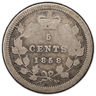 SOLD Canada 1858 Small Date 5 Cents Silver Coin - First Year of Issue!