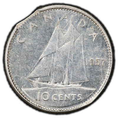 Canada 1957 10 Cents Dime Silver Coin - Clip Error