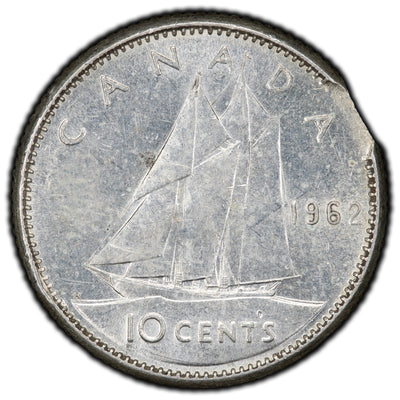 Canada 1962 10 Cents Dime Silver Coin - Clip Error