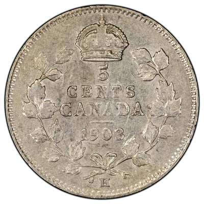 Canada 1903-H Large H 5 Cents Silver Coin - EF