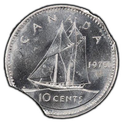 Canada 1975 10 Cents Dime Coin - Double Clip Error