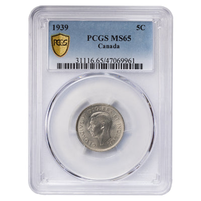 SOLD Canada 1939 5 Cents Nickel Coin - PCGS MS-65