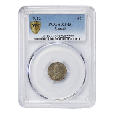 SOLD Canada 1912 5 Cents Silver Coin - PCGS XF-45