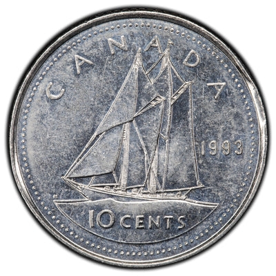 Canada 1993 10 Cents Dime Coin - Partial Clip Error