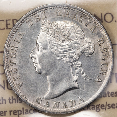 SOLD Canada 1900 25 Cents Quarter Silver Coin - ICCS AU-50