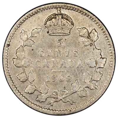 Canada 1908 Small 8 5 Cents Silver Coin - VF/EF (weak strike)